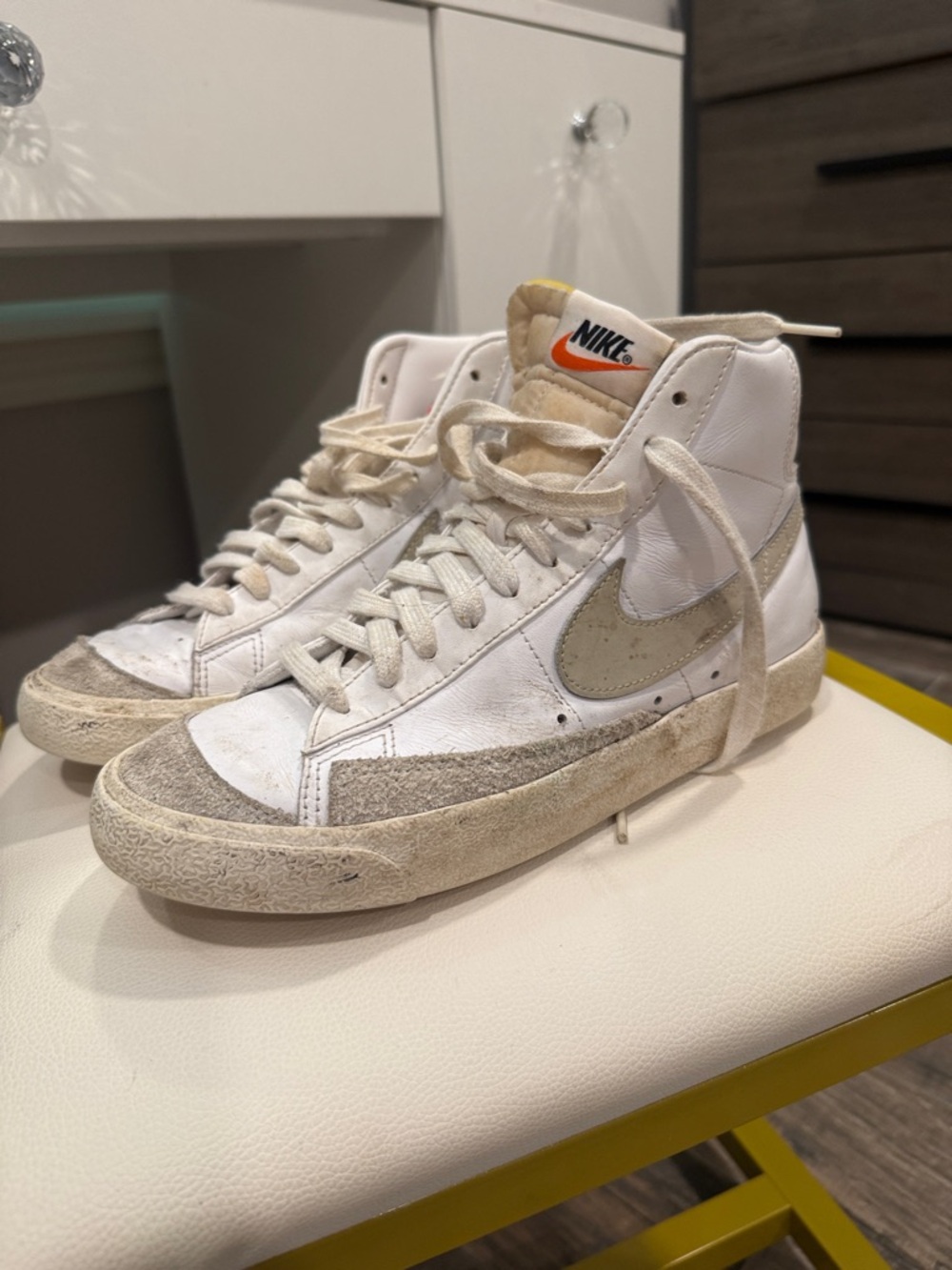 Nike White/Tan High-Top Sneakers with Suede Accents